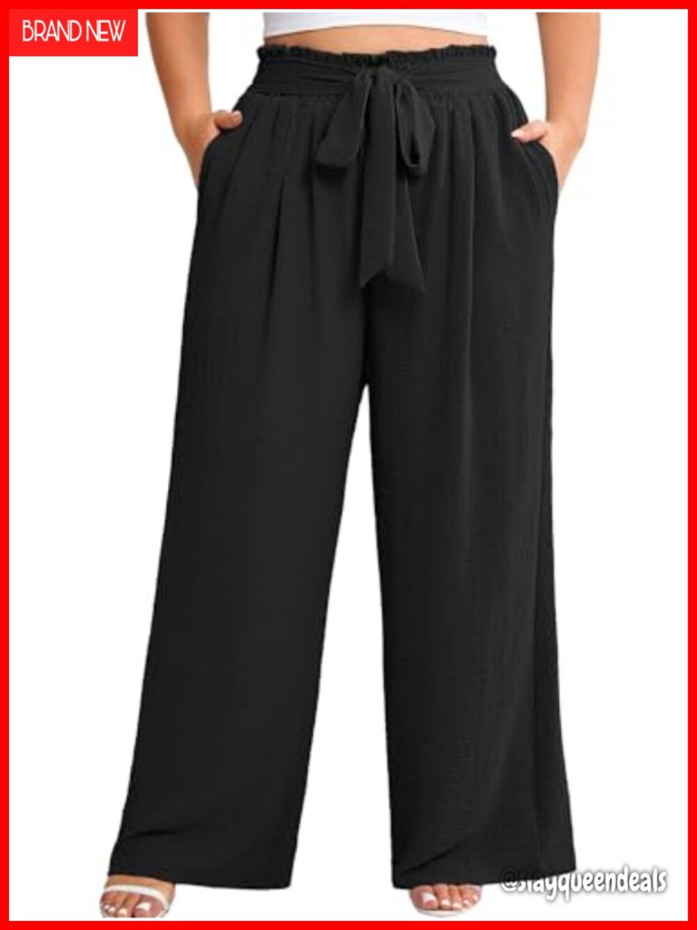 Plus Size Wide Leg Palazzo Lounge Pants with Pockets, Elastic High Waist